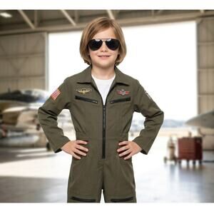 Hallow’s Eve Top Gun Maverick Flight Suit Aviator Pilot Costume Kids, Size 8 S